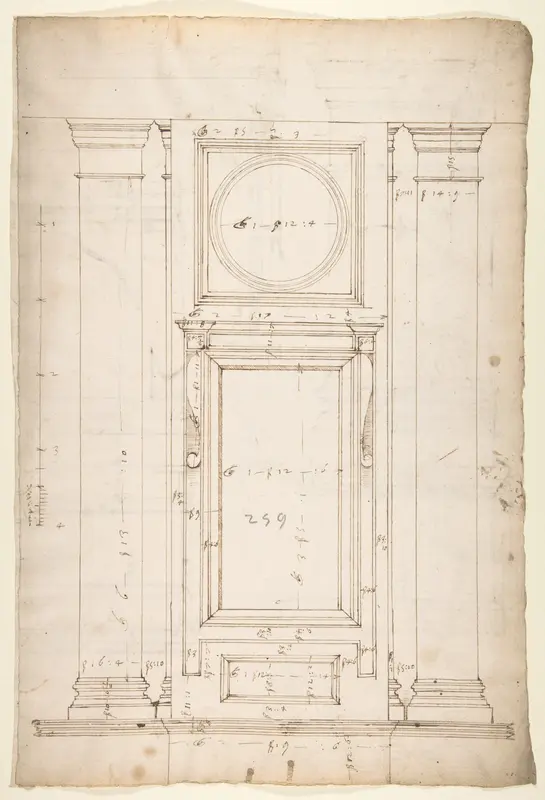 San Lorenzo, Library, Ricetto, window, elevation (recto) San Lorenzo, Library, Ricetto, column, elevation; details, elevation (verso)