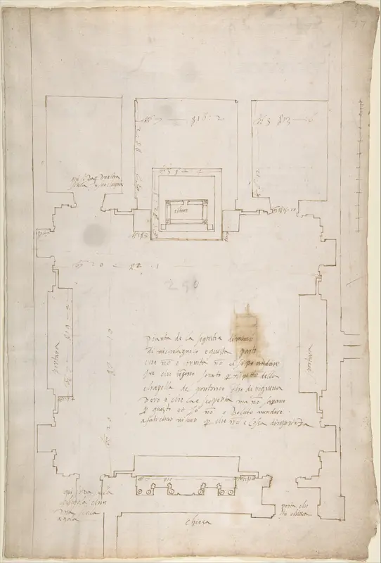 San Lorenzo, New Sacristy, plan (recto) San Lorenzo, New Sacristy, details, elevation and section (verso)