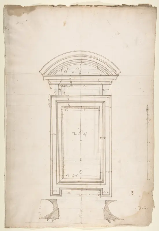 San Lorenzo, New Sacristy, window, plan; elevation (recto) San Lorenzo, New Sacristy, window, plan; elevation (verso)