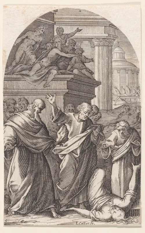 Sapphira Punished by Death, plate 5 from Les Tableaux de Rome, Les Eglises Jubilaires (The Paintings of Rome, The Churches Jubilee) Wall Art by Jacques Callot - High-Resolution Digital Print