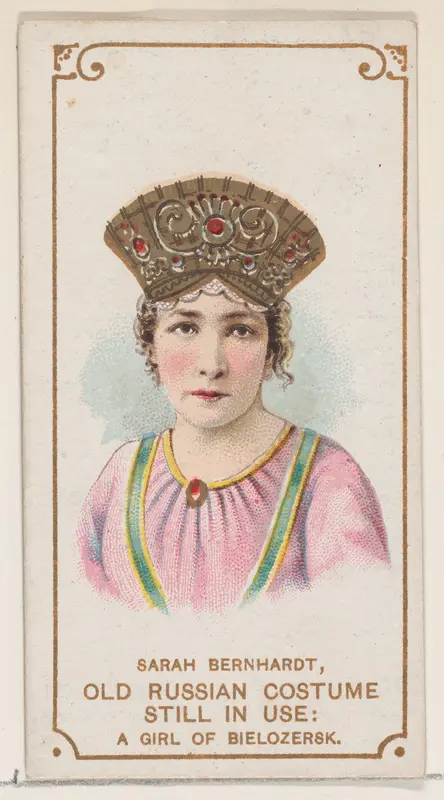 Sarah Bernhardt in an Old Russian Costume as a Girl of Bielozersk, from the set Actors and Actresses, First Series (N70) for Duke brand cigarettes Wall Art by W. Duke, Sons & Co. - High-Resolution Digital Print