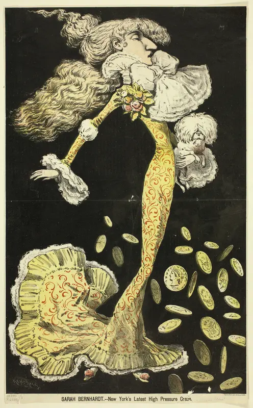 Sarah Bernhardt - New York's Latest High Pressure Craze; double-page spread from "Chic" magazine (27 October 1880)