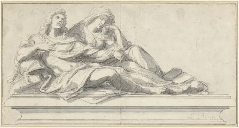 Sarcofaag met daarop twee figuren Wall Art by Charles Le Brun - High-Resolution Digital Print