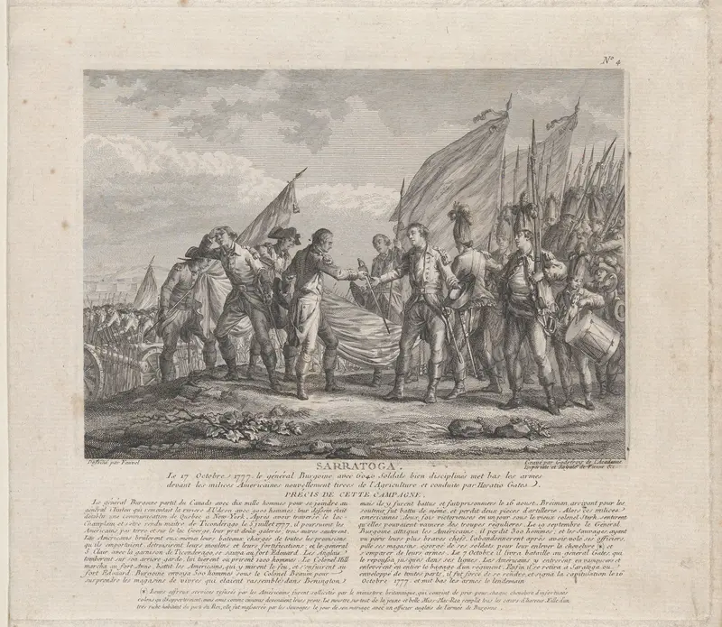 Sarratoga [sic] (The Surrender of General Burgoyne to General Horatio Gates, Battle of Saratoga, October 17, 1777) Wall Art by François Godefroy - High-Resolution Digital Print