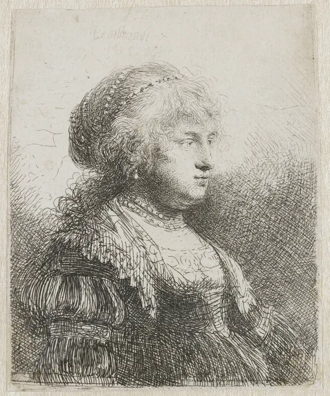 Saskia met een parelsnoer in het haar Wall Art by Unknown - High-Resolution Digital Print