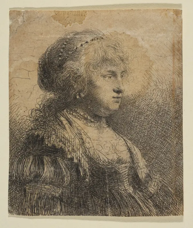 Saskia with Pearls in Her Hair Wall Art by Rembrandt (Rembrandt van Rijn) - High-Resolution Digital Print