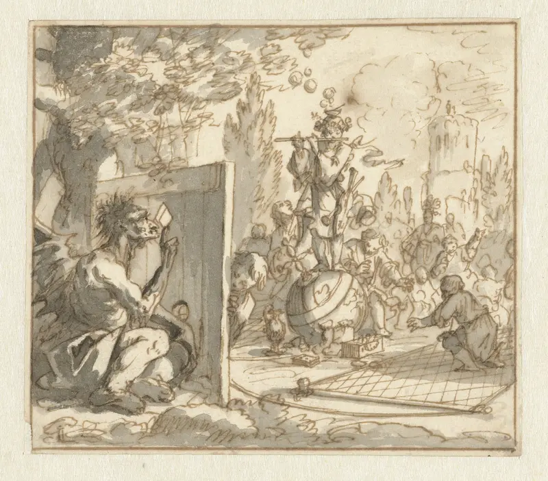 Satan als vogelvanger met de wereld als lokaas Wall Art by Jan Luyken - High-Resolution Digital Print