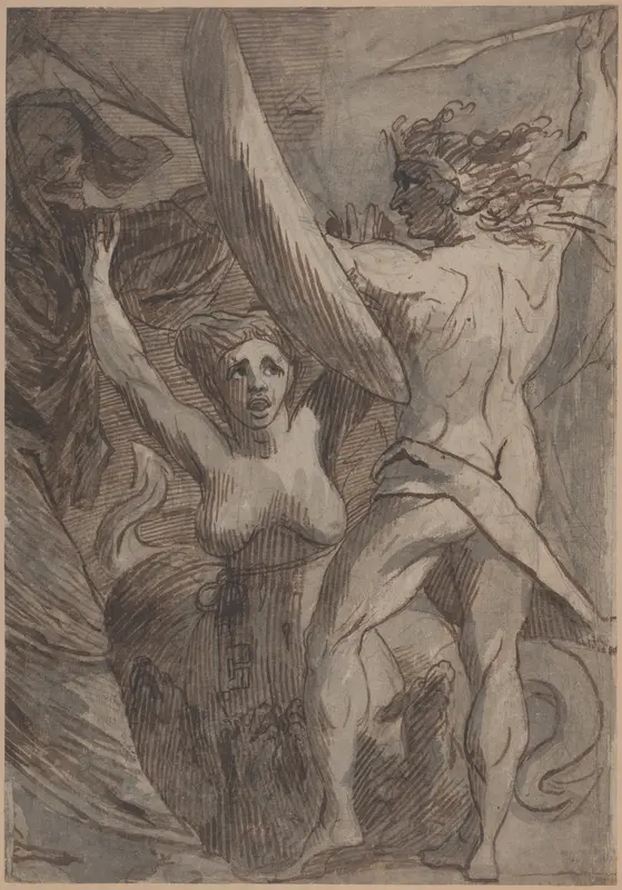 Satan, Sin, and Death: "Death and Sin met by Satan on his Return from Earth" Wall Art by James Barry - High-Resolution Digital Print