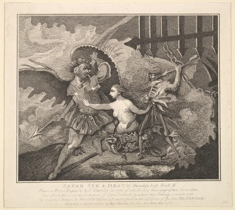 Satan, Sin and Death (Paradise Lost, Book II) Wall Art by Samuel Ireland - High-Resolution Digital Print