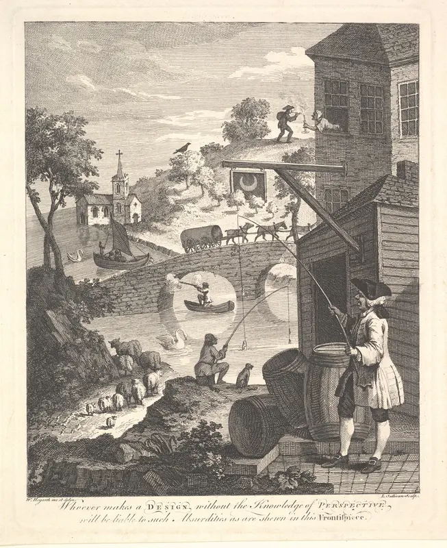 Satire on False Perspective: Frontispiece to "Kirby's Perspective" Wall Art by Luke Sullivan - High-Resolution Digital Print