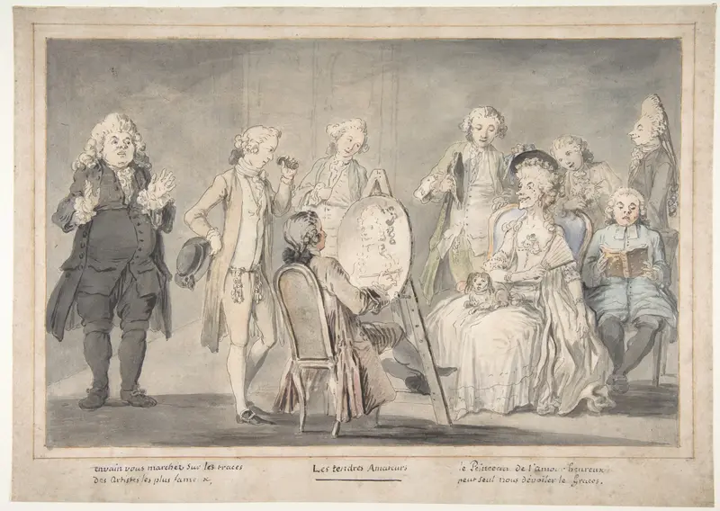 Satirical drawing: Artist Painting an Old Lady's Portrait Wall Art by Pietro Antonio Novelli - High-Resolution Digital Print