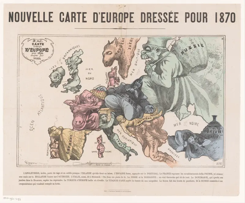 Satirische kaart van Europa in 1870 Wall Art by Unknown - High-Resolution Digital Print