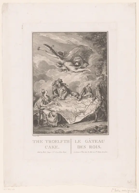 Satirische voorstelling met Catharina II van Rusland, Stanislas II, keizer Jozef II en keizer Frederik II met een kaart van Polen Wall Art by Unknown - High-Resolution Digital Print