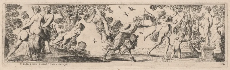 Satyr and Mercury Shooting at a Statue Wall Art by Pierre Brebiette - High-Resolution Digital Print