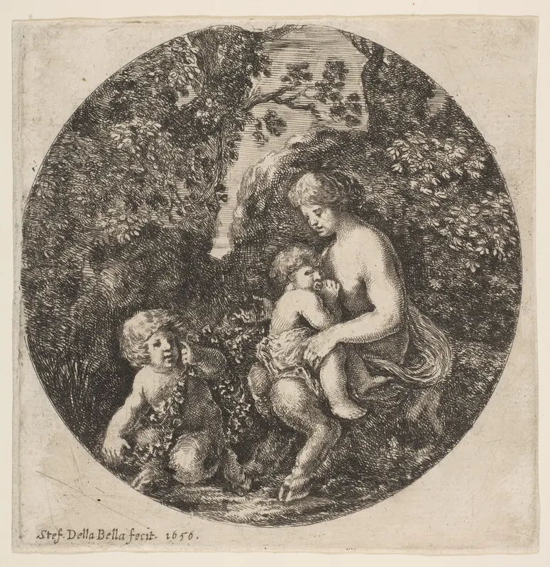 Satyr family, from 'Landscapes and seaports' (Paysages et ports de mer, dans des ronds) Wall Art by Stefano della Bella - High-Resolution Digital Print