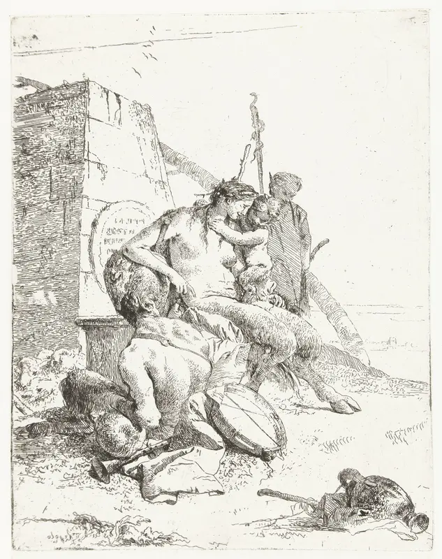 Satyr Family with Musical Instruments Sitting by a Monument Wall Art by Unknown - High-Resolution Digital Print