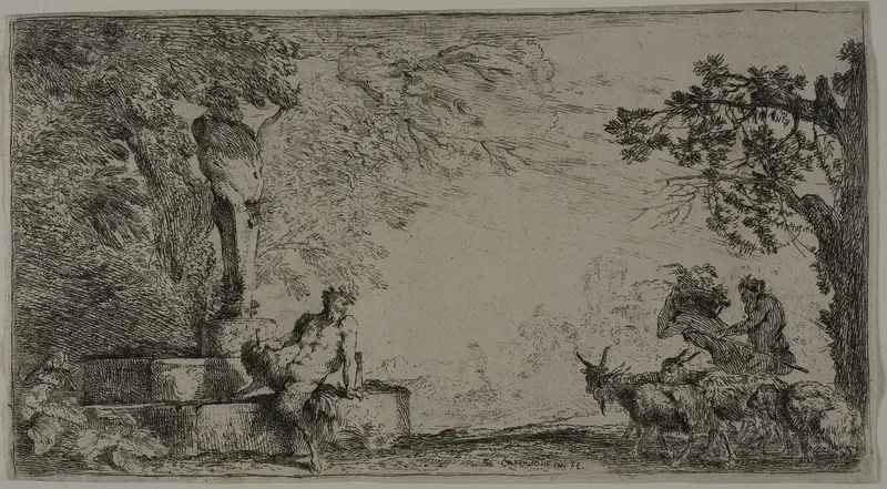 Satyr Resting beneath a Herm Wall Art by Giovanni Benedetto Castiglione - High-Resolution Digital Print