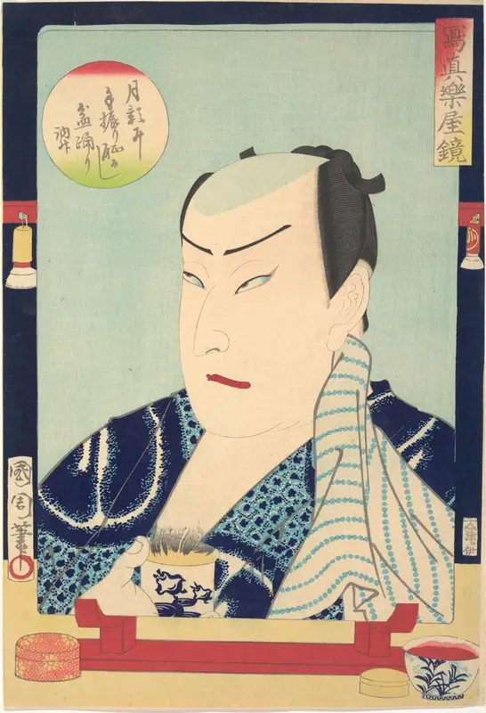 Sawamura Tosshō II (1838–86), from the series Mirror of Photographs  Backstage  (Shashin gakuya kagami - Sawamura Tosshō nisei)