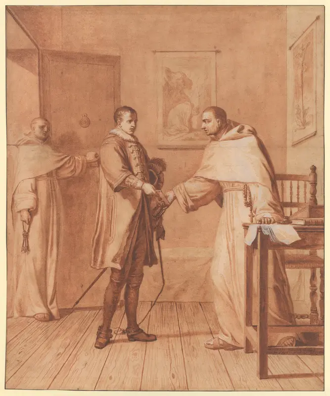 Scene 25: Fatally wounded, King Henry III informs the Blessed Abbot of his condition and recommends himself to his prayers Wall Art by Matthieu Elias - High-Resolution Digital Print