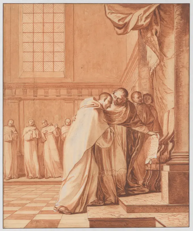 Scene 32: Supporters of the league pursue the Blessed Abbot to Rome; despite their calumnies his innocence is recognized by the pope himself, who order Cardinal Bellarmine to restore all his posts and honors Wall Art by Matthieu Elias - High-Resolution Digital Print