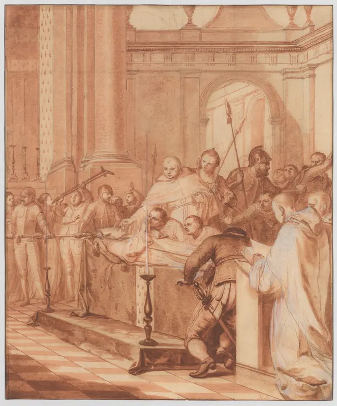 Scene 34: To satisfy the devotion of the people, they are forced to leave the Blessed Abbot's body on display for three days; many miracles are performed Wall Art by Matthieu Elias - High-Resolution Digital Print