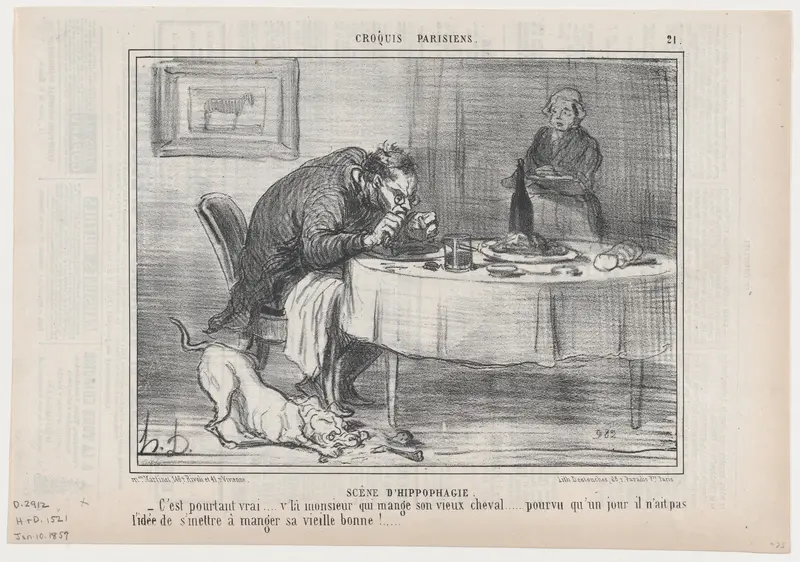 Scêne d'Hippophagie, from Croquis Dramatiques, published in Le Charivari, January 10, 1857 Wall Art by Honoré Daumier - High-Resolution Digital Print