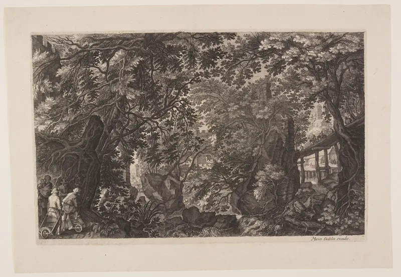 Scene Eight: A Forest with a Wooden Bridge, from Eight Scenes from Bohemia Wall Art by Aegidius Sadeler, II - High-Resolution Digital Print