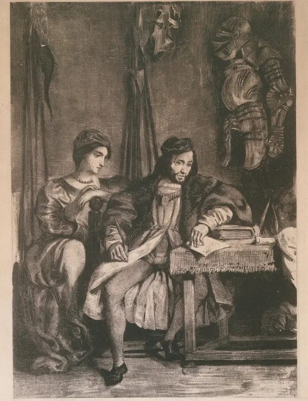Scene from Goethe's 'Götz' (Götz von Berlichingen Writing his Memoirs) Wall Art by Eugène Delacroix - High-Resolution Digital Print
