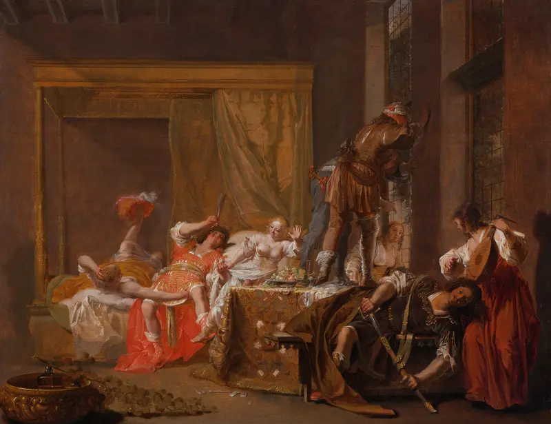 Scene from the Wedding of Messalina and Gaius Sillius Wall Art by Nicolaes Knupfer - High-Resolution Digital Print