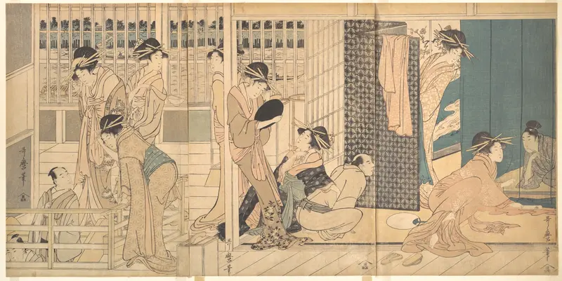 Scene in the Yoshiwara Wall Art by Kitagawa Utamaro - High-Resolution Digital Print