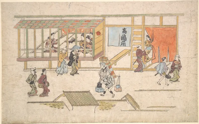 Scene in the Yoshiwara Wall Art by Hishikawa Moronobu - High-Resolution Digital Print