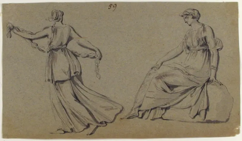 Scene of Dancing Maiden and Seated Woman Wall Art by Anonymous, French, 18th century - High-Resolution Digital Print
