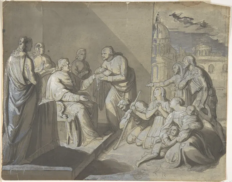 Scene with the Presentation of a Saint's Relic (recto); Head of a Woman (verso) Wall Art by Anonymous, Italian, 19th century - High-Resolution Digital Print