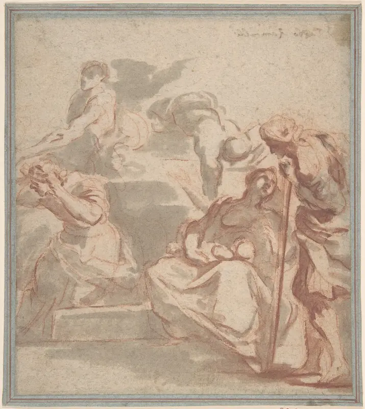 Scene with Woman and Child, and Beggar Wall Art by Anonymous, Italian, Roman-Bolognese, 17th century - High-Resolution Digital Print