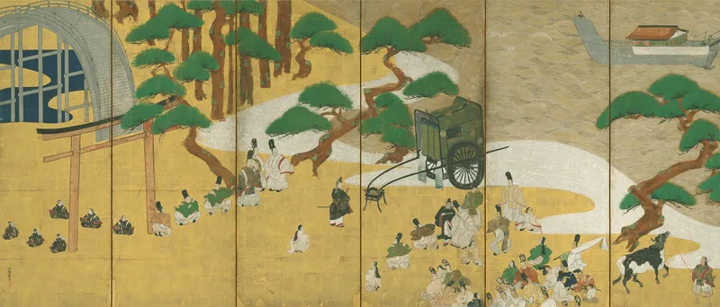 Scenes from Sekiya (The Barrier Gate) and Miotsukushi (Channel Markers) chapters of The Tale of Genji Wall Art by Tawara Sōtatsu - High-Resolution Digital Print