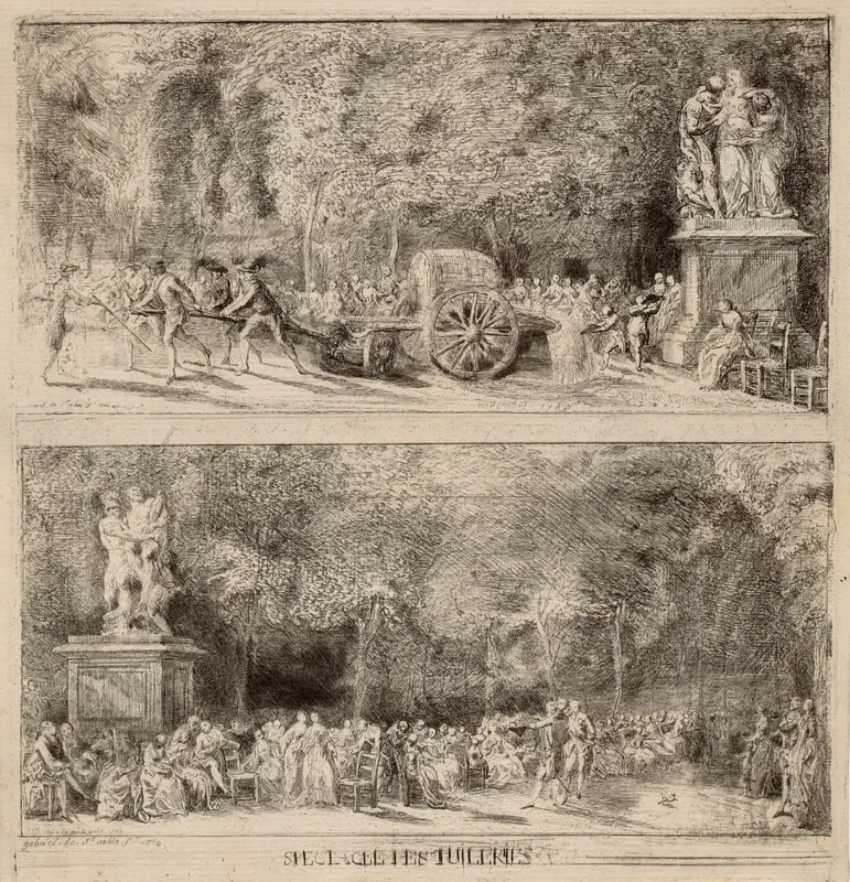 Scenes from the Tuileries: The Chairs and the Water Cart Wall Art by Gabriel Jacques de Saint-Aubin - High-Resolution Digital Print