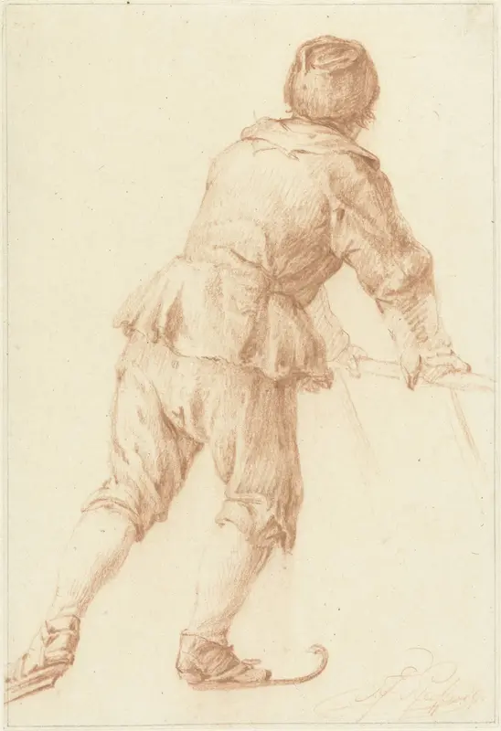Schaatsende jongen die een slee voor zich uit schuift Wall Art by François Joseph Pfeiffer (II) - High-Resolution Digital Print
