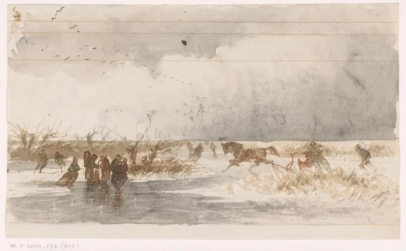 Schaatsers en arrenslee op het ijs Wall Art by Johannes Tavenraat - High-Resolution Digital Print