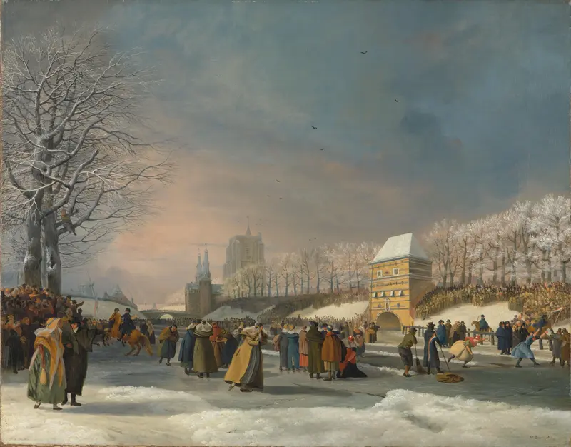 Schaatswedstrijd voor vrouwen op de Stadsgracht in Leeuwarden, 21 januari 1809 Wall Art by Unknown - High-Resolution Digital Print