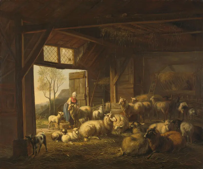 Schapen en geiten in de stal Wall Art by Jan van Ravenswaay - High-Resolution Digital Print