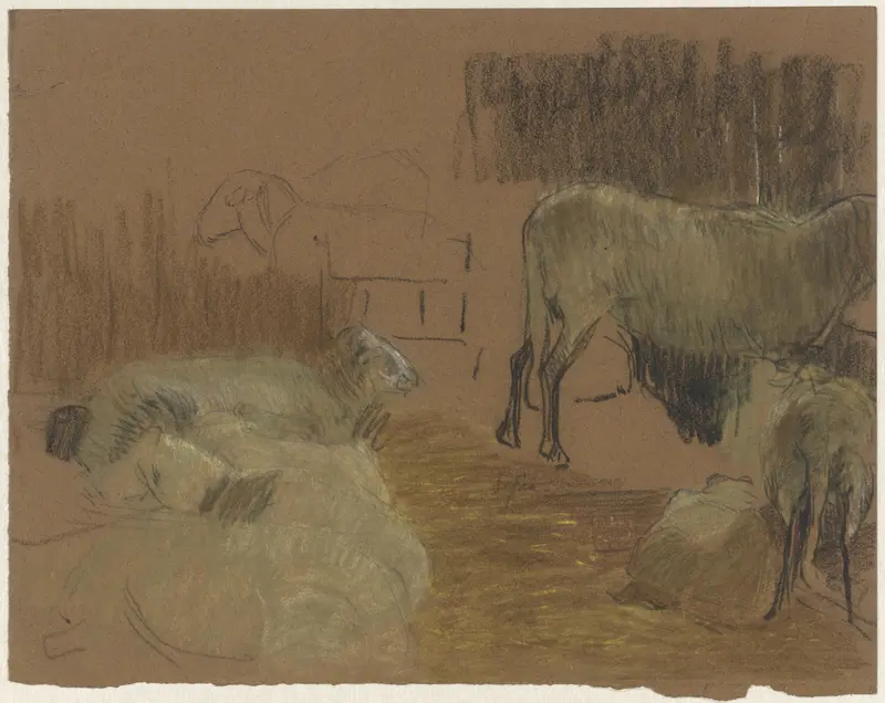 Schapen in een stal Wall Art by Ferdinand Oldewelt - High-Resolution Digital Print