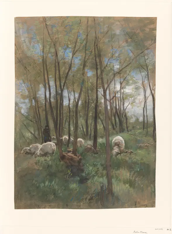Schapenkudde in een bos Wall Art by Unknown - High-Resolution Digital Print