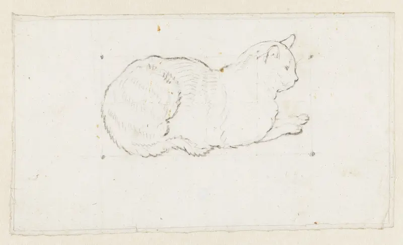 Schematische tekening van een zittende kat Wall Art by Pieter Bartholomeusz. Barbiers - High-Resolution Digital Print