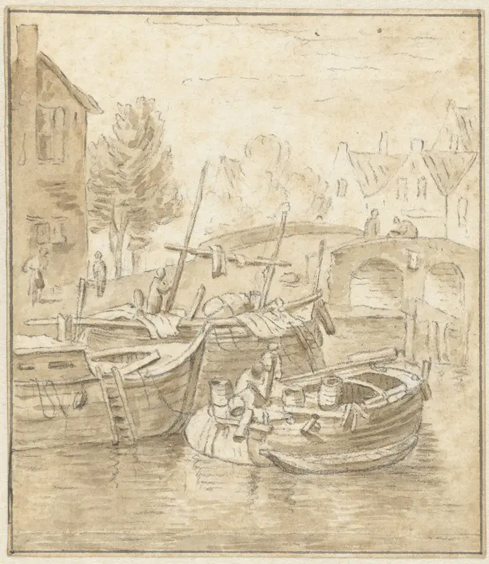 Schepen bij een brug in een stad Wall Art by Jacob de Vos (1735-1833) - High-Resolution Digital Print