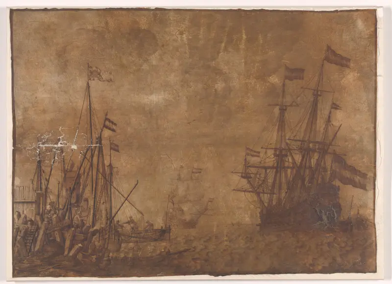 Schepen bij een havenhoofd Wall Art by Willem van de Velde (I) - High-Resolution Digital Print