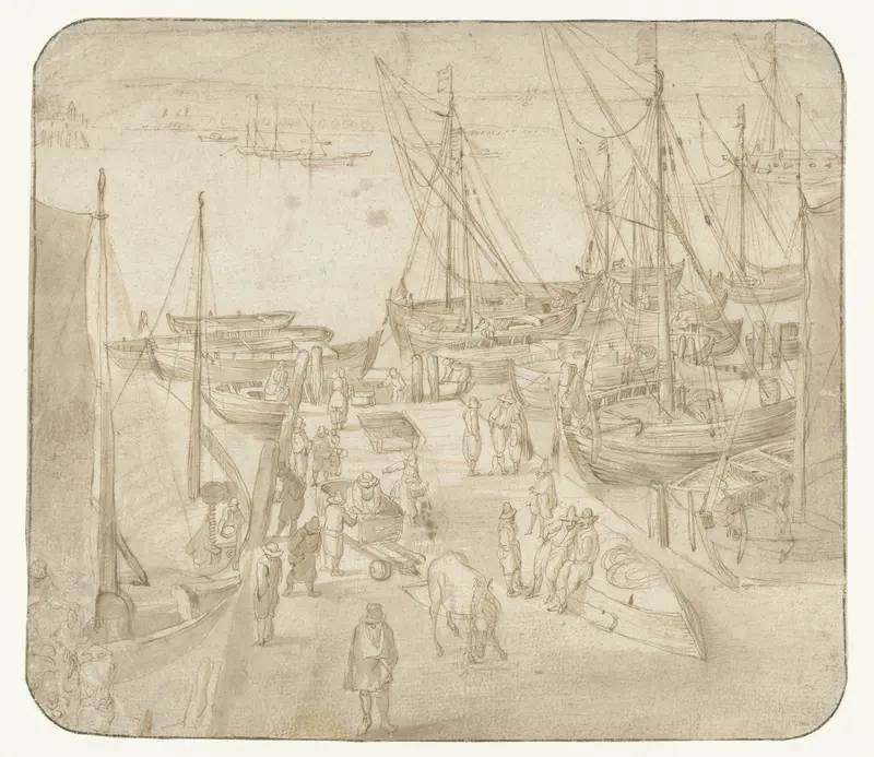 Schepen bij een havenhoofd Wall Art by anonymous - High-Resolution Digital Print