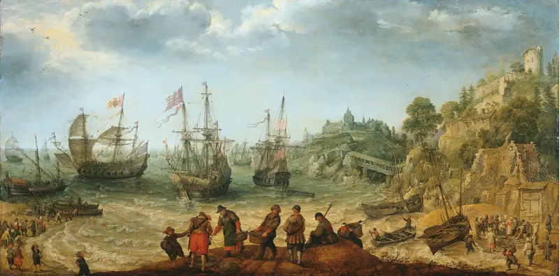 Schepen bij een rotsachtige kust Wall Art by Unknown - High-Resolution Digital Print