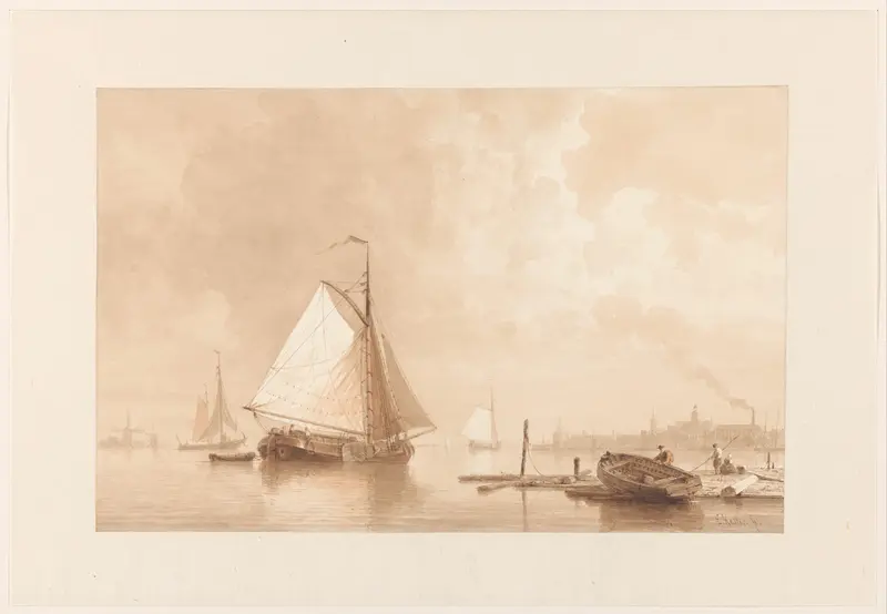 Schepen op het water bij een stad Wall Art by Everhardus Koster - High-Resolution Digital Print