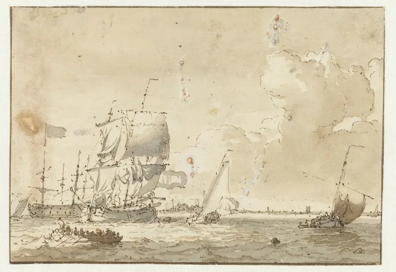 Schepen op het water voor een stad Wall Art by Ludolf Bakhuysen - High-Resolution Digital Print