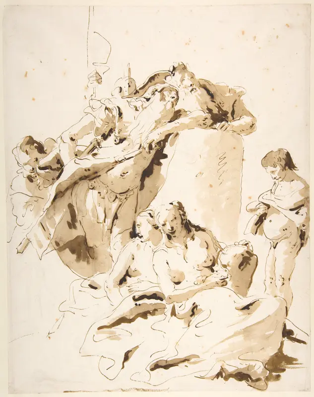 Scherzo di Fantasia: Standing Warrior and King with Five Attendants Wall Art by Giovanni Battista Tiepolo - High-Resolution Digital Print